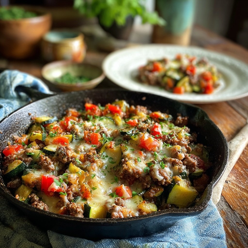 Ground Beef And Zucchini Skillet