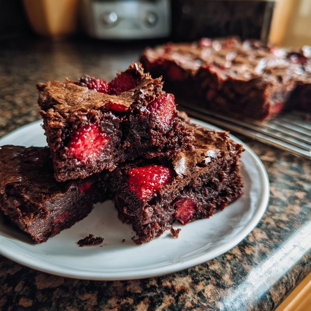 Cottage Cheese Brownies with Strawberry Pieces