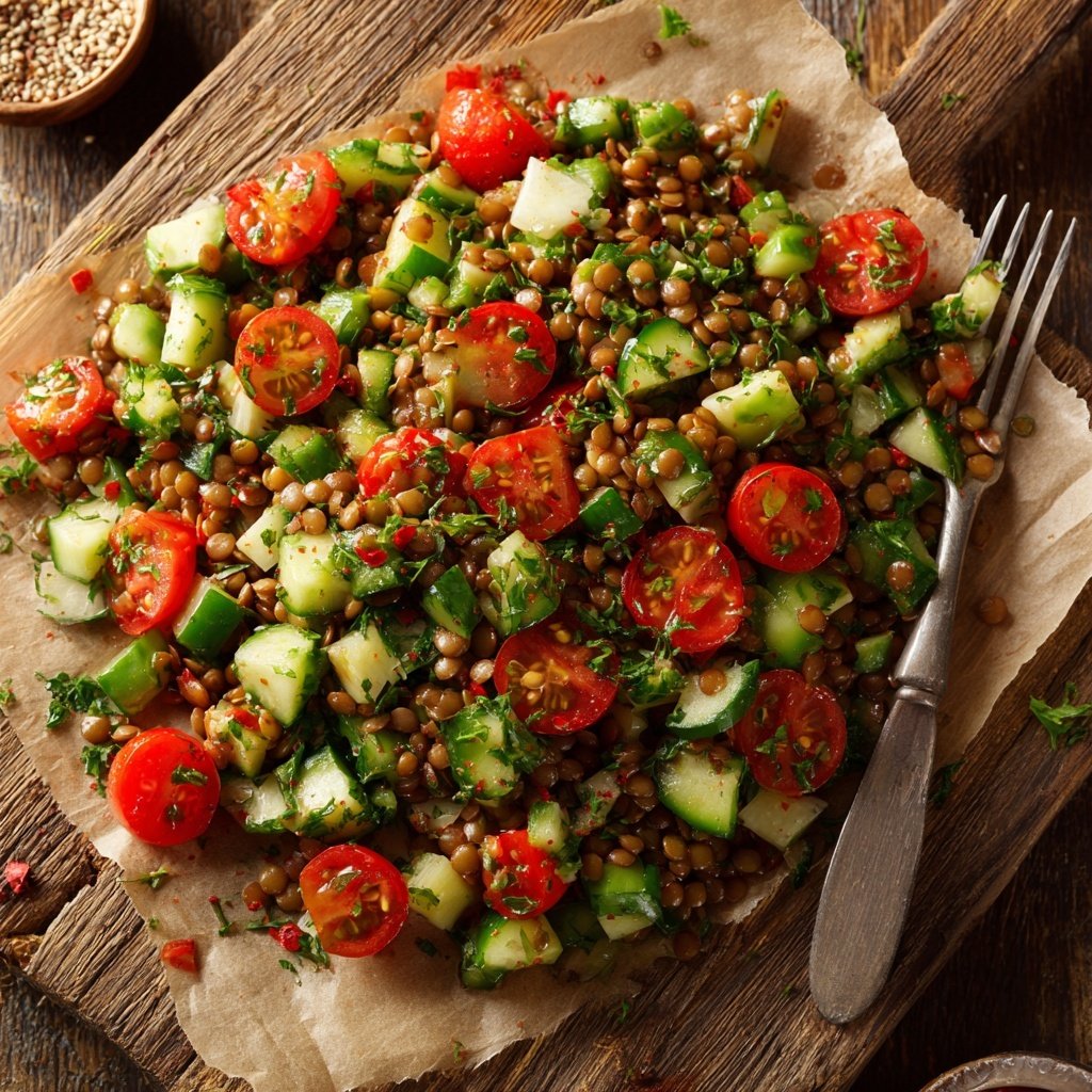 Healthy Lunch Lentil Salad with Lemon
