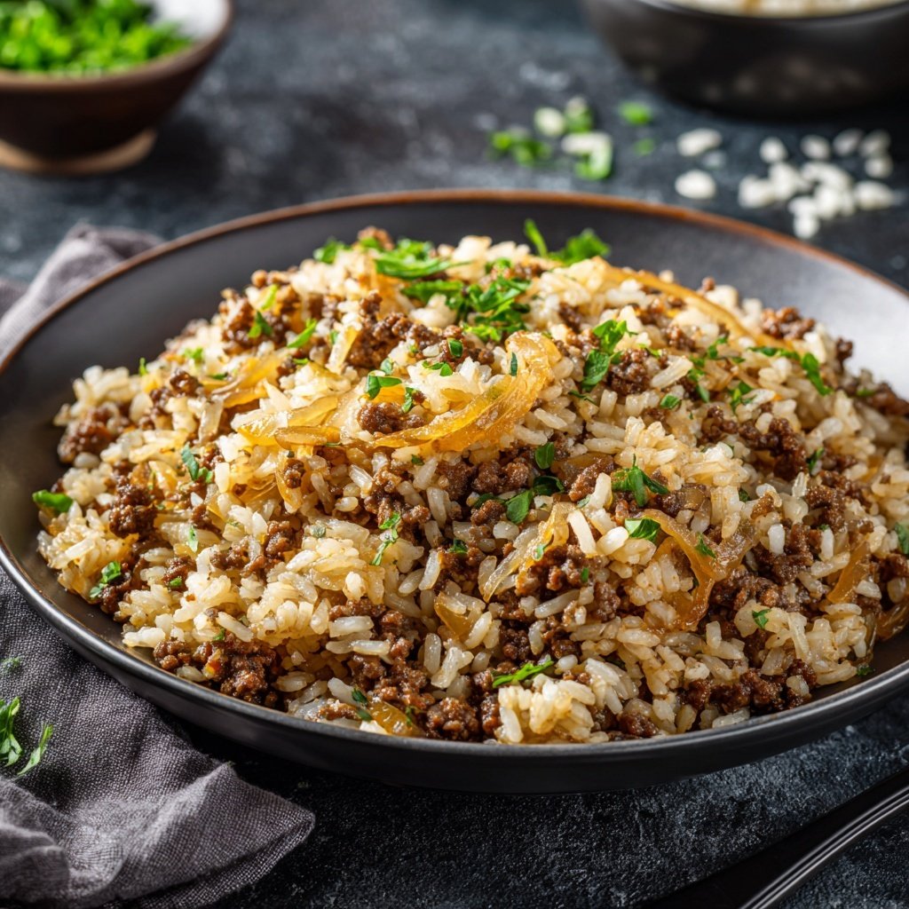 Ground Beef And Onion Rice Skillet