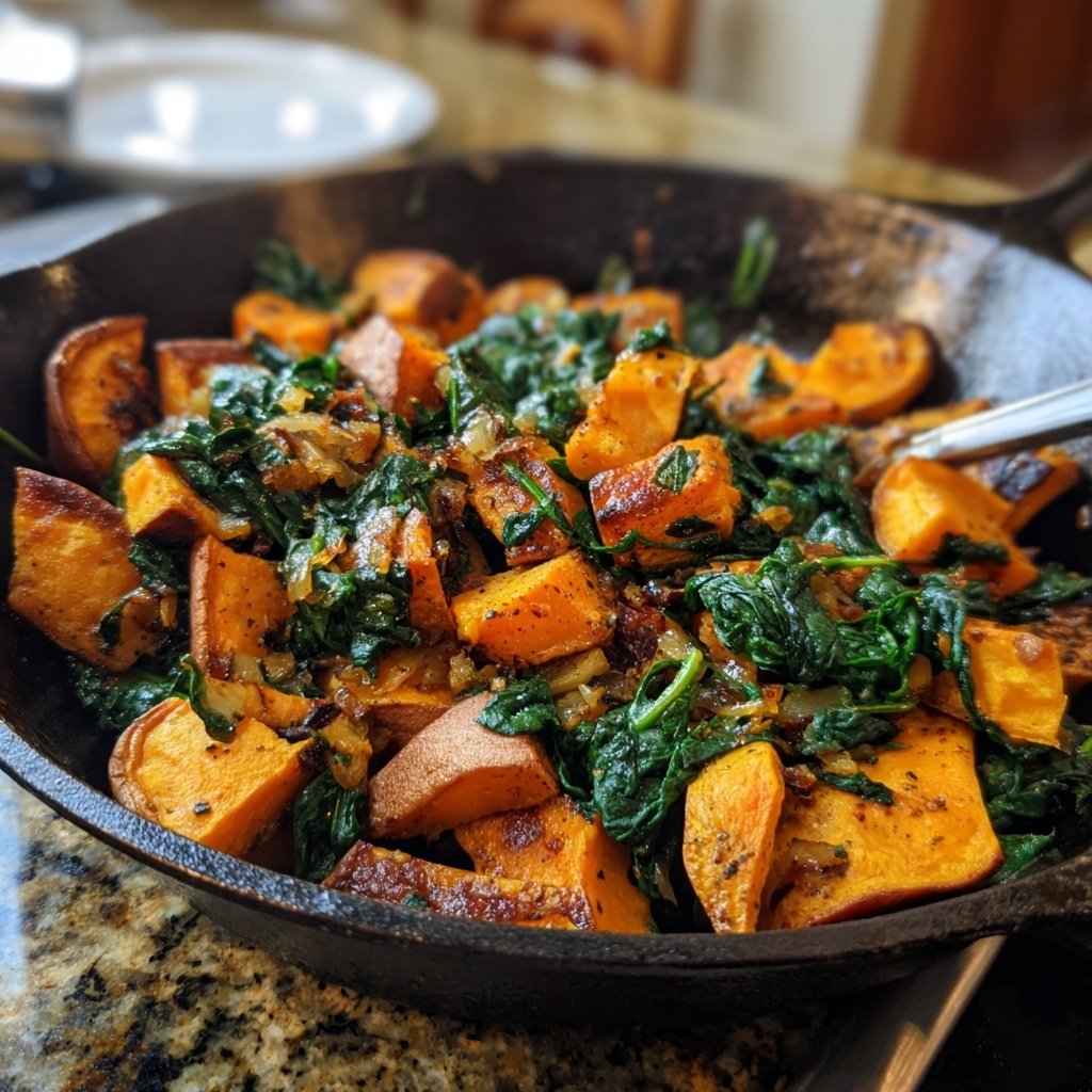 Roasted Sweet Potato Spinach Skillet